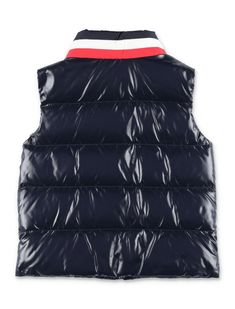 Merab Vest Jacket By Moncler. Featuring: Crafted From Nylon Laqué Nylon Laqué Lining Down-filled Stand Collar Zip Closure Pockets With Snap Button Closure Tricolour Trim On CollarComposition: 100% polyester Navy Nylon Functional Outerwear, Winter Outerwear With Padded Collar In Polyamide, Winter Polyamide Outerwear With Padded Collar, Casual Polyamide Outerwear For Winter, Adventure Accessories, Versace Sneakers, Marni Bag, Padded Vest, Luxury Sportswear