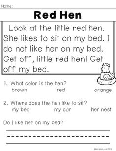 the red hen worksheet for kids to learn how to read and write their own words