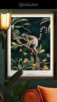 a painting of a lemura on a tree branch