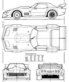 the blueprint drawing shows how to draw a sports car in three different stages, from top to bottom