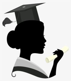 the silhouette of a woman wearing a graduation cap and gown with a diploma in her hand