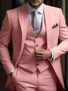 Pink Navy Blue Sky Blue Men's Wedding Suits Solid Colored 3 Piece Daily Business Formal Tailored Fit Single Breasted Two-buttons 2024 2024 - US $154.99 Wedding Suits, Blue Man