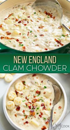 New England Clam Chowder with bits of bacon and oyster crackers Reluctant Entertainer Recipes Clam Chowder, Taste Of Home Clam Chowder Recipe, Thick New England Clam Chowder, Taste Of Home Clam Chowder, Slow Cooker Clam Chowder New England, Thick And Creamy Clam Chowder, Vegetarian Clam Chowder, Chopped Clams Canned, Potato Clam Chowder Soup