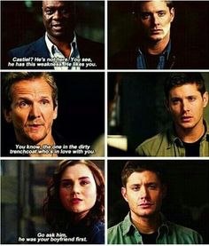 several different faces and expressions from the tv series supernatural, with caption that reads