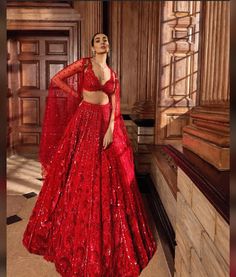 Maroon Lehenga, Sequin Lehenga, Seema Gujral, Beads Embroidery, Red Lehenga, Boston Wedding, Hem Blouse, Beaded Neckline, Net Dupatta