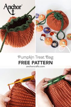 the pumpkin treat bag is free crochet pattern