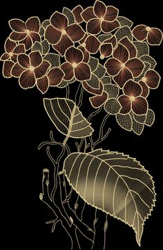 a drawing of flowers on a black background