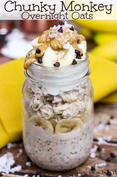 a jar filled with bananas and overnight oats