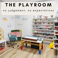 the playroom is filled with toys and books