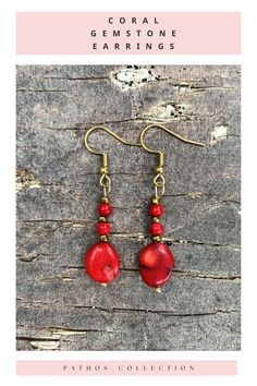 Natural Coral gemstone chips earrings, dangle earrings, Red Mediterranean Corals, Stainless steel hook, Coral coin earrings, 24k Golp plated Coin Earrings, Natural Coral, Gemstone Earrings, Coral, Dangle Drop Earrings, Plating, Dangle Earrings, Drop Earrings, Gemstones