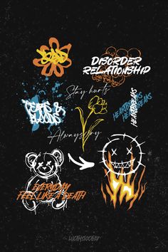 various graffiti designs on a black background