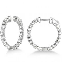 Small Fancy Round Diamond Hoop Earrings 14k White Gold (2.75ct) - allurez.com Luxury White Gold Hoop Earrings With Lever Back, Outside Design, Snow Fashion, Earrings Diamond, Gold Circle, Inside Outside, Diamond Hoop Earrings, Round Cut Diamond, Round Diamond