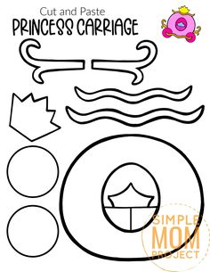 the cut and paste princess's carriage coloring page for kids to use in their crafts