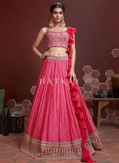 Buy Lehengas - Pink Embroidered Traditional Wedding Lehenga Choli Shop Bridal Lehengas In USA UK Canada With Free Shipping Worldwide. Lehenga South Indian, Silk Lehenga Designs, Magenta Lehenga, New Lehenga Choli, New Lehenga, Ruffle Dupatta, Lehenga Choli Designs, Reception Lehenga, Party Wear Lehenga Choli