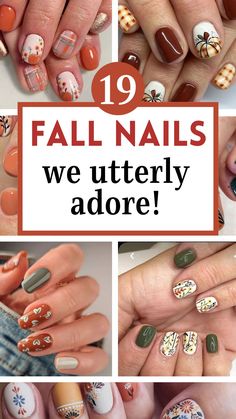 September Nails Art, Fall Almond Nails, Plaid Nail Designs, Fall Nail Ideas, September Nails, Pumpkin Nails