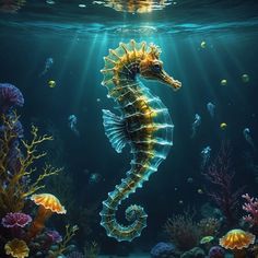 a sea horse is swimming in the ocean