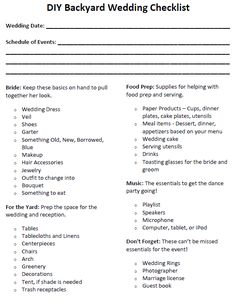 the wedding checklist is shown in this printable form, with instructions to make it easier