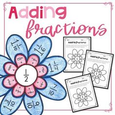 adding fractions worksheet with flowers and numbers in the middle, on top of each