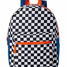 Wonder Nation's Checkered Flag Backpack. Padded And Adjustable Straps. An Outside Slip Pocket On Each Side. White Standard Backpack For Back To School, White Satchel Backpack For School, White Backpack For Back To School With Zipper, White Backpack With Zipper For Back To School, White Backpack With Zipper Closure For Back To School, Checkered Flag, Herschel Heritage Backpack, Laptop Backpack, Black Backpack