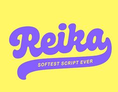 the logo for reika softest script ever is shown in purple on a yellow background