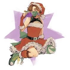 a drawing of a woman dressed as santa clause