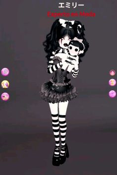 a girl in black and white is holding a doll with skulls on her chest,