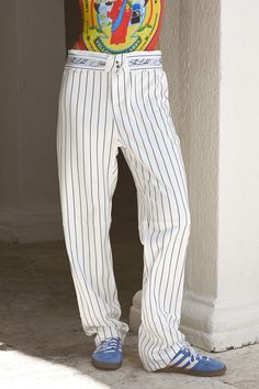 Baseball Pants — Pinstripe White Three Stripes Bottoms For Sports Events, White Sports Pants With Contrast Stripes, White Lounge Pants With Three Stripes, White Three Stripes Pants For Loungewear, White Three-stripe Pants For Loungewear, Yellow Label, Baseball Pants, Waist Pants, New Product