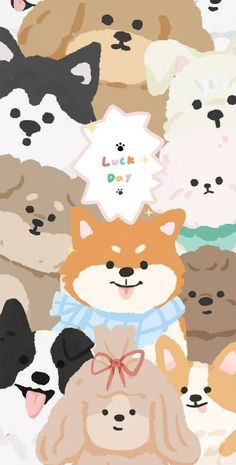 a bunch of dogs that are all different colors and sizes with stars on their heads