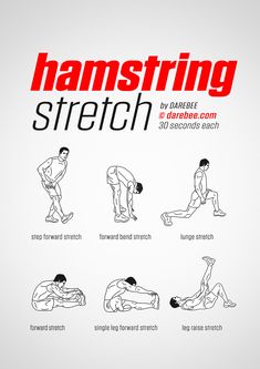 the instructions for hamstring stretch are shown in red and black on a white background