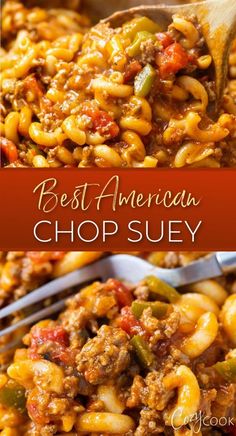 the best american cheesey pasta recipe is made with ground beef, tomatoes and peppers