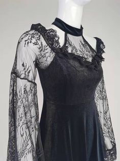 Black Dress Gothic, Black Lace Gown, Dramatic Entrance, Lace Motifs, Lace Panel Dress, Gothic Lace, Bustle Skirt, Lace Accessories, Lace Cutout