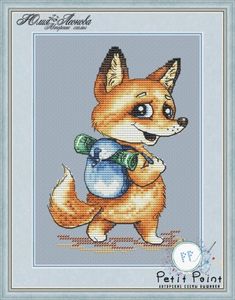 a cross stitch pattern of a dog with a bottle in its paws and holding a toy