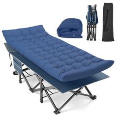 an image of a blue bed set up for people to sleep on it's side