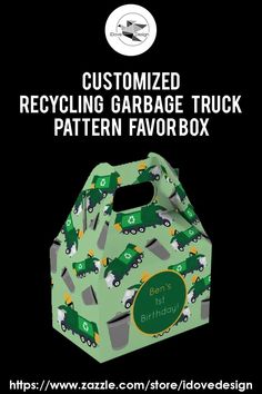 Customized Recycling Garbage Truck Pattern Favor Box Present Birthday, Kids Room Art, Room Art, Favor Boxes