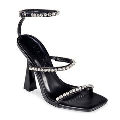 Experience Elegance And Glamour With Our Black Patent Rhinestone High Heel Sandals. Indulge In The Luxurious Patent Finish And Sparkling Rhinestone Detail That Will Elevate Any Outfit. Step With Confidence And Sophistication In These Exclusive, Dazzling Heels. Size Measurements For All Products Are Made On A Size 6. Please Note That Measurements May Vary By Size Heel Height Approx: 4" True To Size Product Details Pu Material Lightly Padded Insole Square Front Two Pu Straps Silver Studs Adjustabl Silver Crystal Sandals For Evening, Silver Crystal Sandals, Crystal Open Toe Heels For Night Out, Black Rhinestone Sandals For Prom, Glamorous Bedazzled Sandals For Night Out, Crystal Sandals With Bling For Evening, Evening Crystal Sandals With Bling, Embellished Crystal Sandals For Evening, Evening Embellished Crystal Sandals