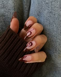 Nail inspo, nail art, simple nails, gel nails, acrylic nails, almond nails, round nails, nail designs, 2024 nail designs, easy nails, black nails, valentines nails, v day nails, Valentine’s Day nails, new year nails, new nails new me (affiliate link) Almond Nails Ideas Fall 2024, Cute Fall Nails Almond, Almond Brown Nails, November Nails Fall, Swirl Nails, Wow Nails, November Nails, Oval Nails