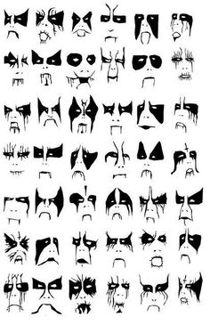 an image of various types of eyes and nose shapes in black ink on white paper