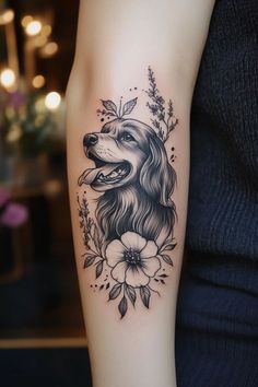 Dog Tattoo On Forearm, Pet Portrait Tattoo Frame, Dog Mom Tattoo Ideas, Dog Paw Tattoo Memorial, Yoyo Tattoo, Dog Print Tattoos, Dog Tribute Tattoo, Unique Dog Tattoo