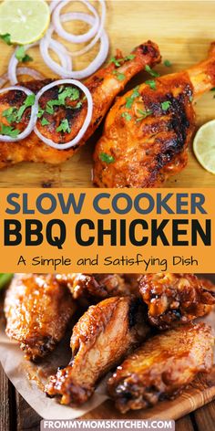 slow cooker bbq chicken recipe on a plate with onions and cilantro