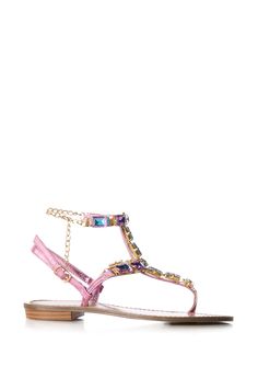 The AZALEA WANG Suvi Pink Embellished Sandal features a metallic faux leather upper, a thong toe design, faux gold metallic hardware, ornate rhinestone accents, a subtle stacked block heel, and adjustable ankle buckle closure. Complete your look with a maxi skirt and crop top combo. Fit and details approximate from size 7: - Faux Leather Upper - Thong toe - .75” Heel - Imported Product ID: 386154 Skirt And Crop Top, Azalea Wang, Embellished Sandals, Toe Designs, Block Heels, Gold Metal, Maxi Skirt, Leather Upper, Crop Top