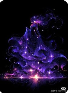 a woman in a purple dress with stars around her