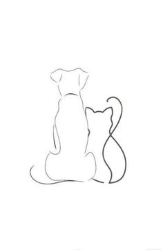 a drawing of a dog sitting next to a cat