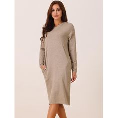 Seta T Women's Hoodie Dress Casual Pullover Sweater Long Sleeve Sweatshirts Midi Dress with Pocket is a versatile piece perfect for various occasions. The fashion style includes long sleeves, pullover design, and convenient pockets, making it a must-have in women's wardrobes. The slim fit hoodie dress features a round neck and offers a classic yet trendy look. Made from a blend of 42% Viscose, 34% Nylon, and 24% Polyester, it provides a comfortable and stretchy fit. Ideal for spring, fall, and w Slim Fit Hoodie, Flowy Dress Long, Casual Pullover Sweater, Denim Maxi Dress, Women's Hoodie, V Neck Midi Dress, Khaki Dress, Pullover Designs, Long Sleeve Midi