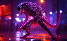 an alien is standing in the rain