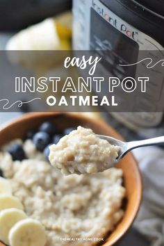 oatmeal with bananas and blueberries in a bowl next to an instant pot