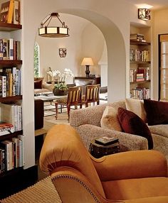 a living room filled with furniture and lots of books