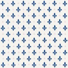 a blue and white wallpaper with fleur de lis on the back ground