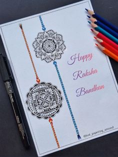 a happy radisha bundling card with colored pencils next to it