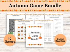 an autumn game bundle with pumpkins and leaves