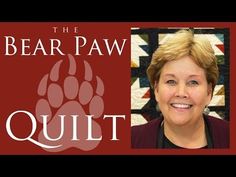 the bear paw quilt logo with a woman smiling and an image of a dog's paw